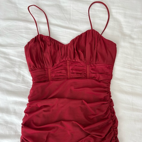 Ruched Burgundy Midi Dress - Picture 1 of 5